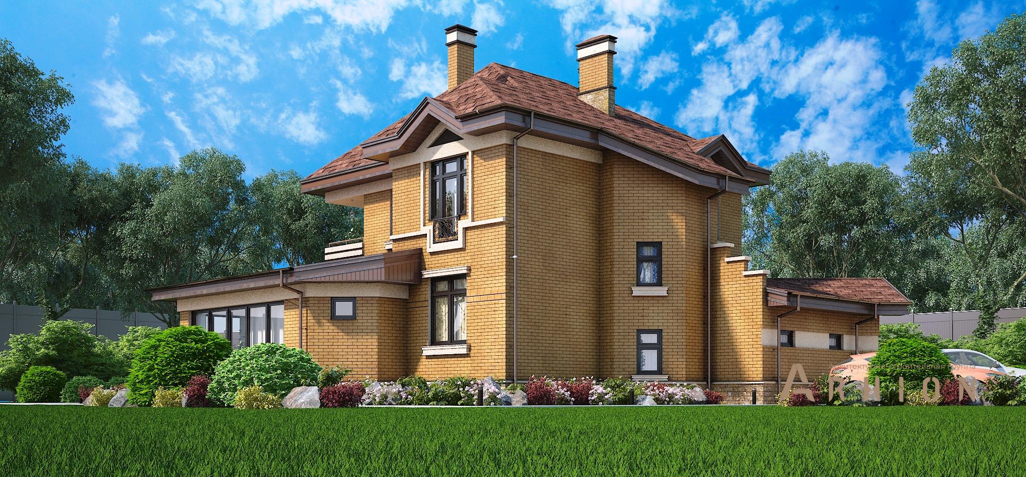 3. Проект двухэтажного дома в современном стиле с четырехскатной, M-308, площадью - 171 кв c сауной, балконом, гаражом, бассейном, эркером, вторым светом